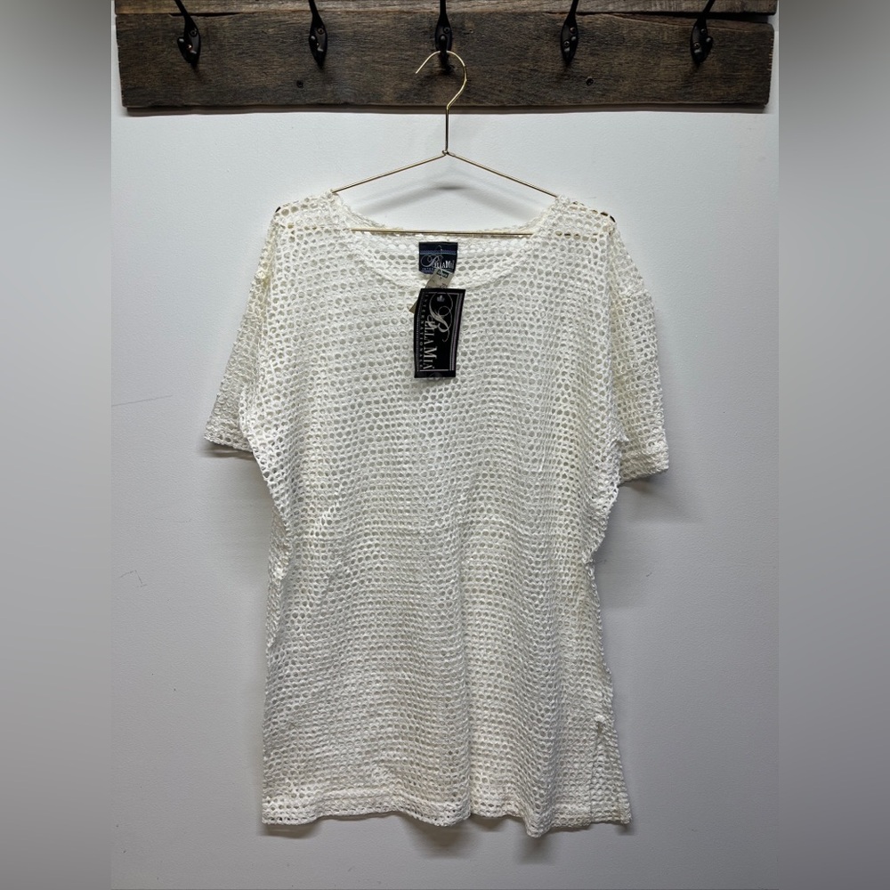 Bella Mia Internationale Vintage Crochet Knitted Coverup White Ones Size USA